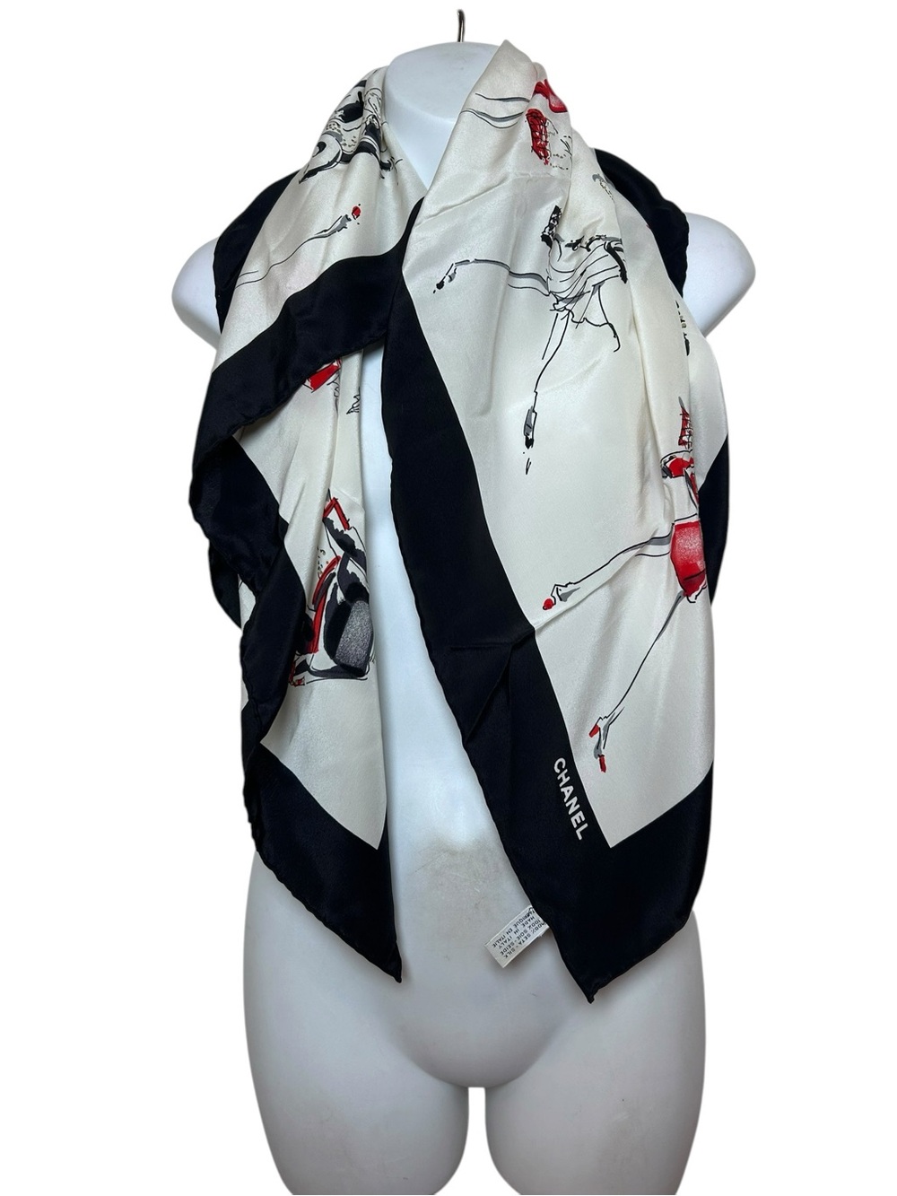 Vintage Chanel silk scarf fashion ladies 80s 90s square sketch illustration
